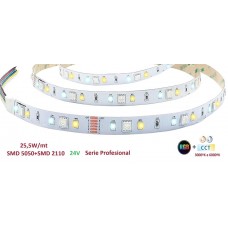 Tira LED Flexible 24V 25,5W/mt 180L/m SMD5050+SMD2110 IP20 RGB+CCT, Serie Profesional, venta por metros